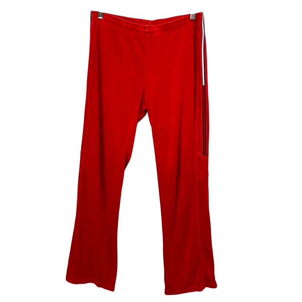 Vintage Y2K Tommy Hilfiger Red Velour Track Pants Drawstring Straight Leg Medium